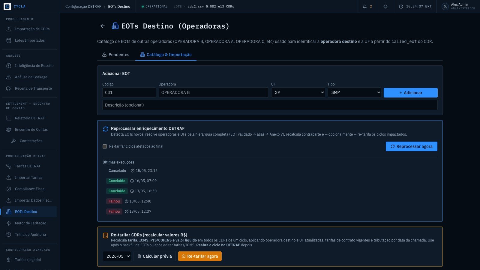 EOTs Destino — catálogo de operadoras com enriquecimento automático